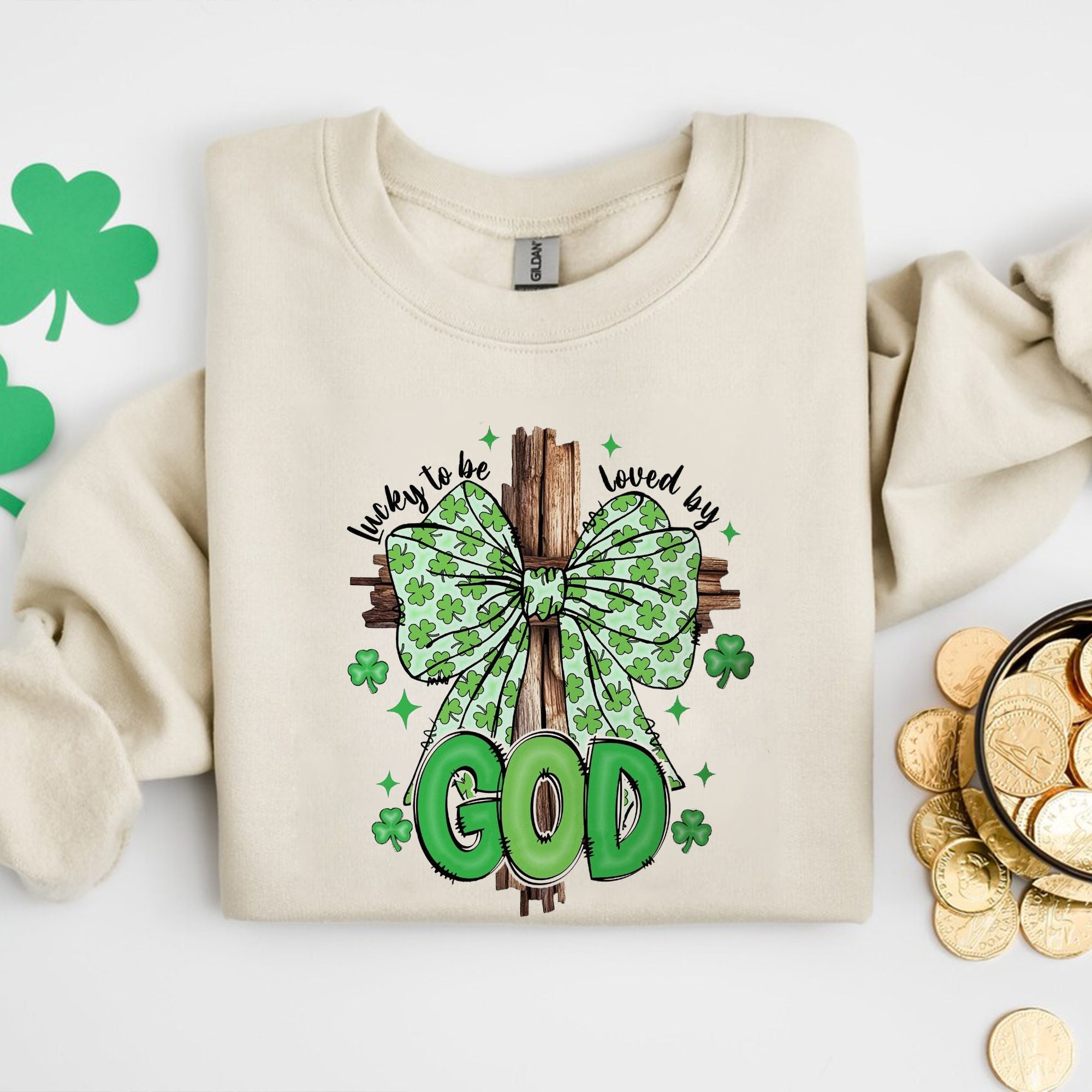 God Christian Shirt, Lucky to be loved by God Shirt, St Patricks Gift for Christian. ILAF39